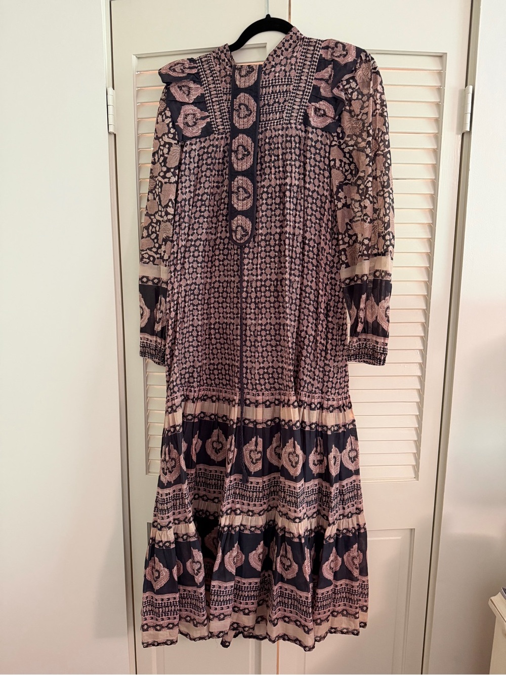 Sea New York Long Sleeve Tiered Dress in Blush and Black